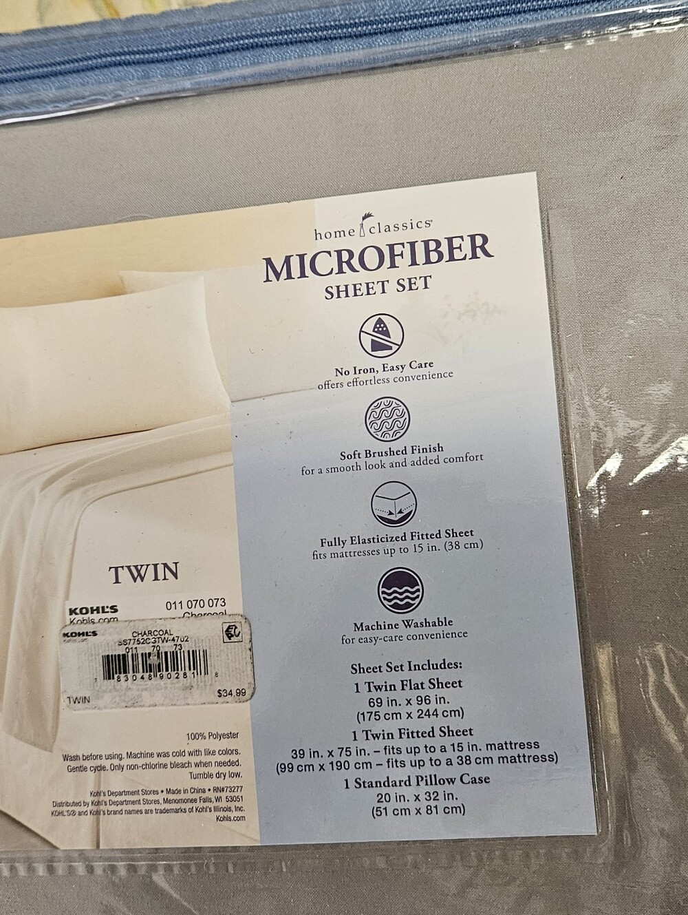 NWT Home Classics Twin Microfiber Sheet Set - Neutral Gray